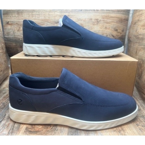 ECCO Men's S Lite Hybrid Slip On Leather Comfort Shoes Marine Blue NIB - 10-10.5